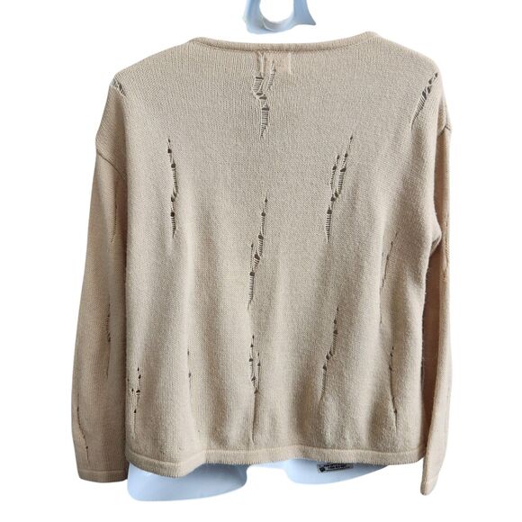 Y2K-Whimsical Yes Cat Lollipop V-Neck Sweater-Shred Knit-Beige-OS-Grunge-Novelty - Picture 8 of 12